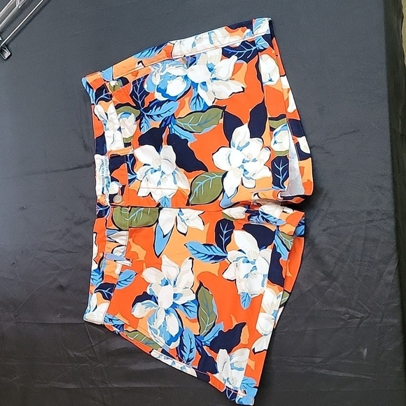 Gap 'The Girlfriend' Short Orange Blue Floral Print Khakis Flat Front Size 14 - Picture 2 of 11